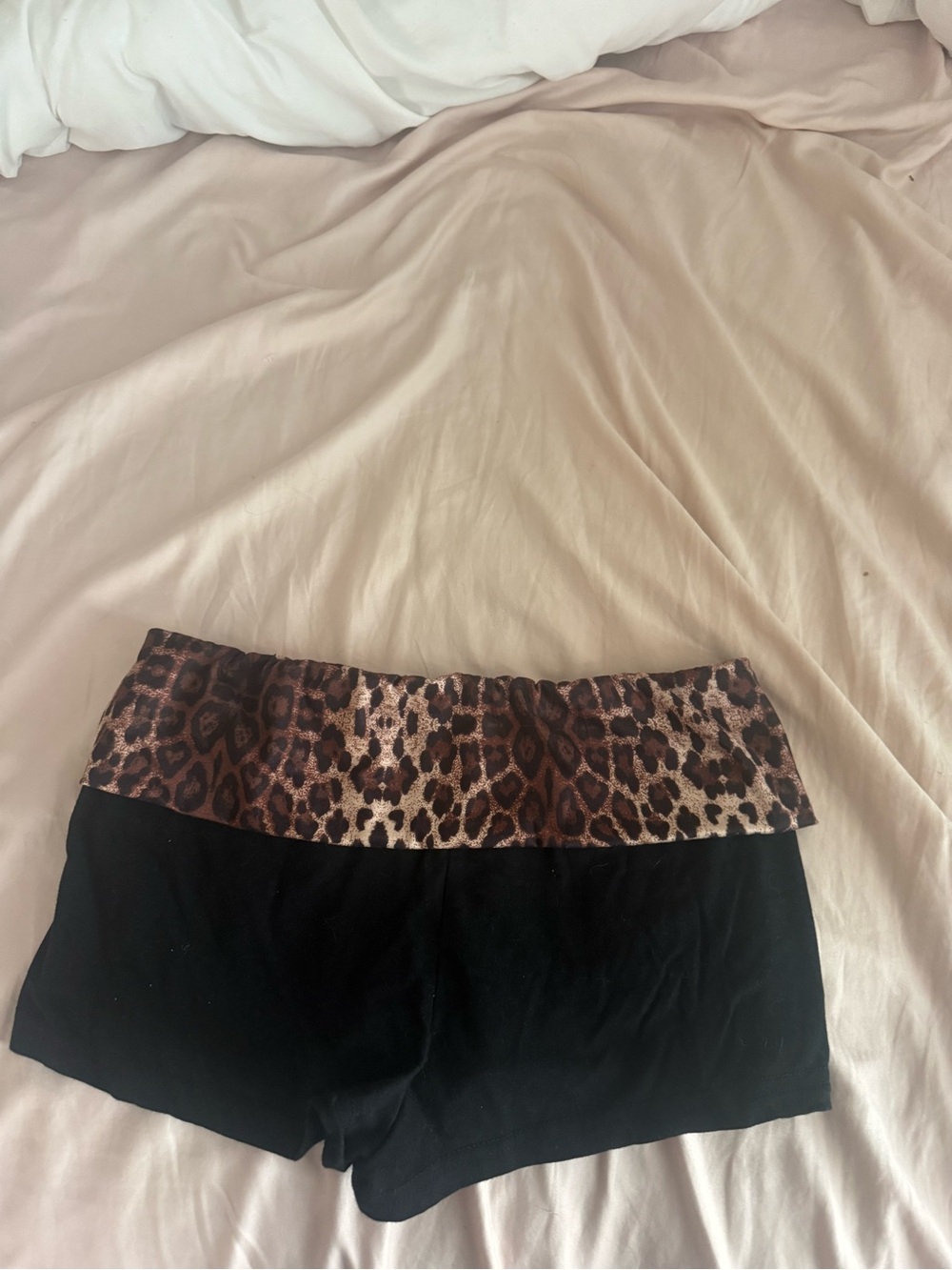 Amazon Black Bike Shorts with Leopard Print Waistband